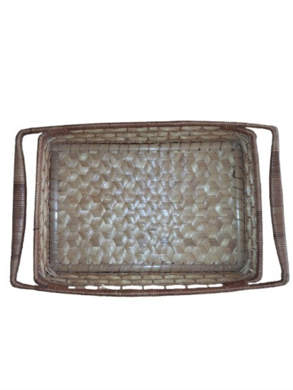 Vintage Rattan Tray Basket MCM Handwoven